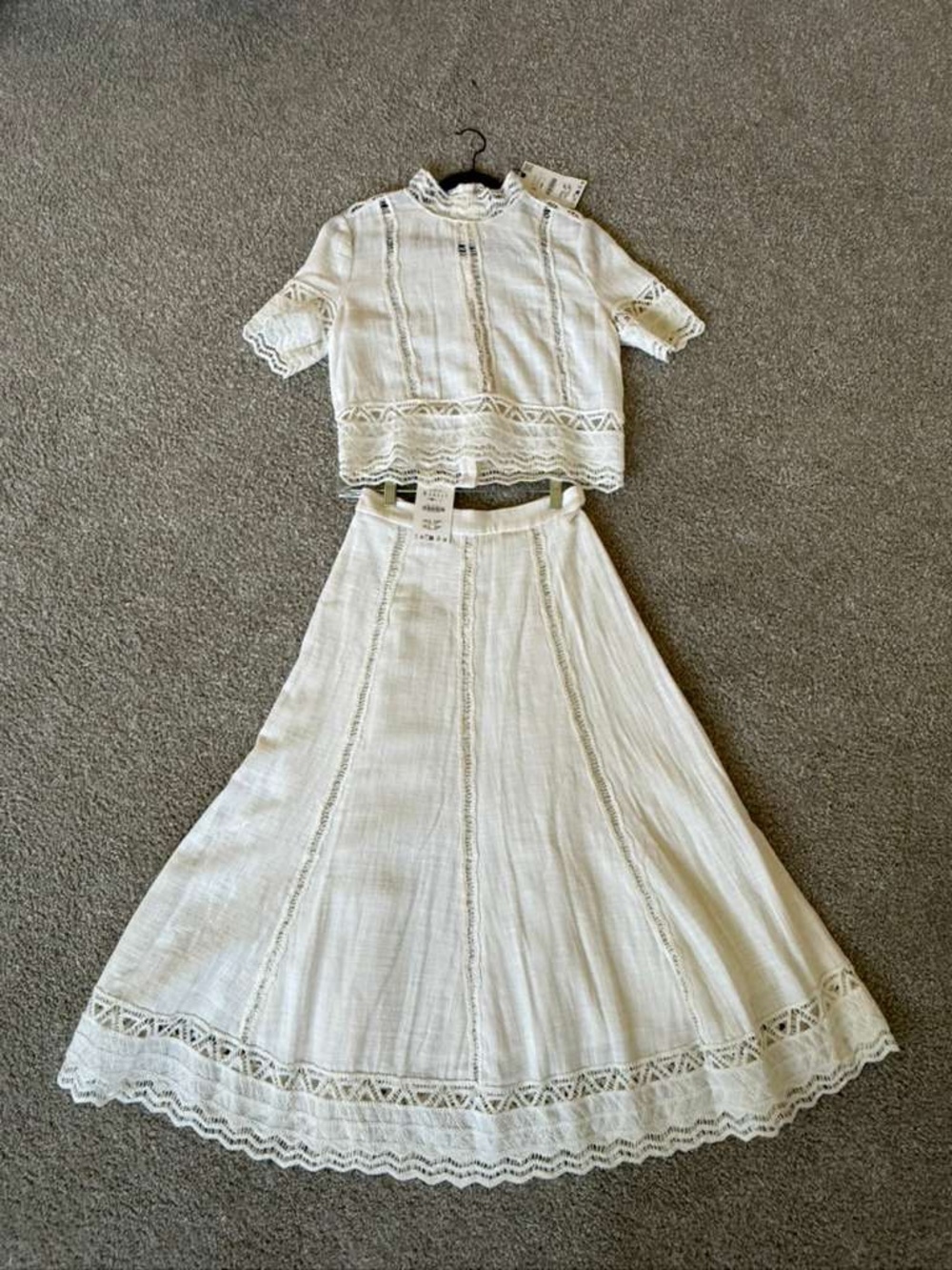 SET OF ZARA OUTFIT $79 SHIRT AND $119 SKIRT CROCHET ZW COLLECTION ECRU - Picture 11 of 12